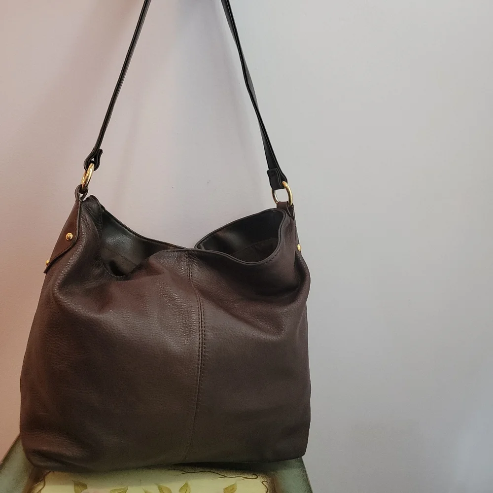 Apostrophe Brown Soft and Supple Pebble Grain Leather Slouchy Hobo Shoulder Bag